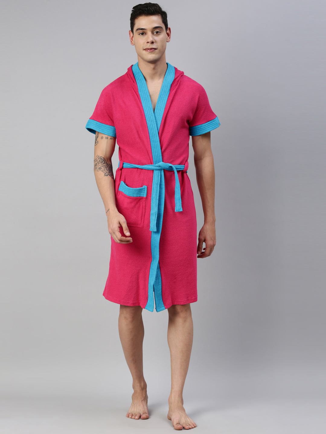 Mens Hooded Patti Bathrobe Fuchsia
