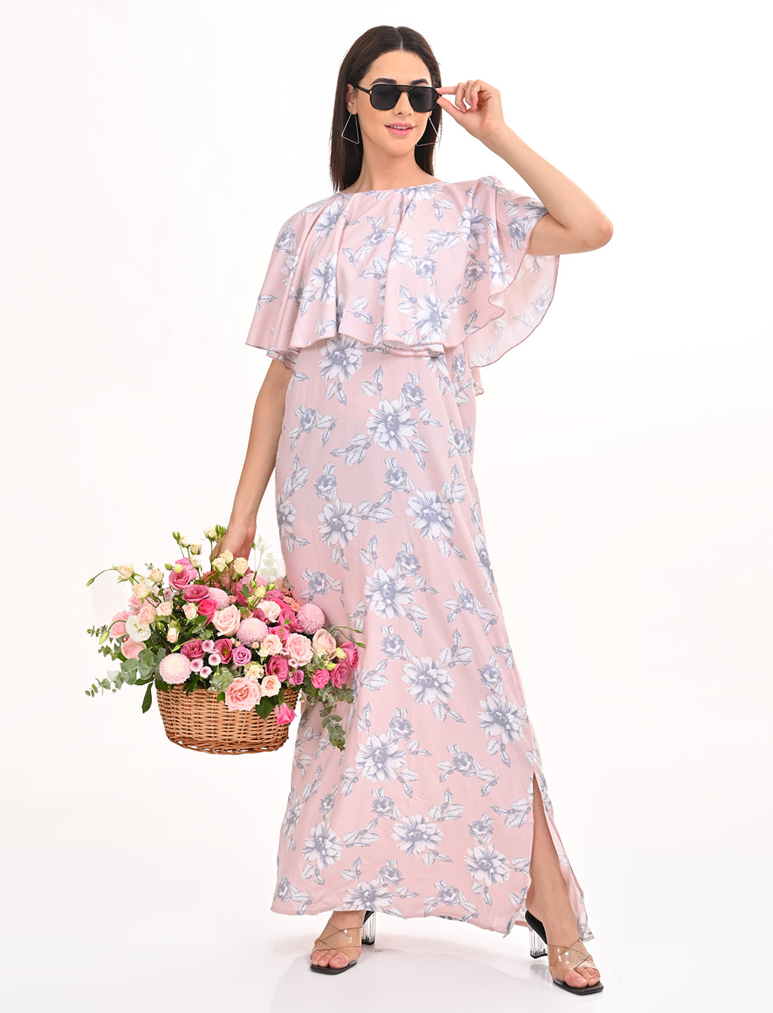 Pink-Colored Jacket Style Long Gown – MINELLI FASHION