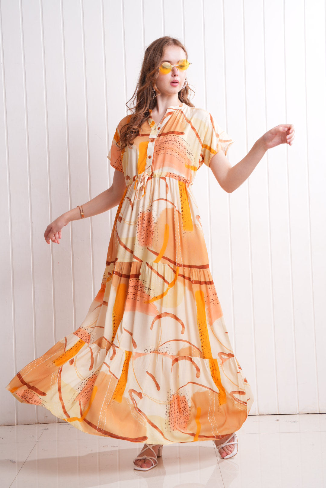 Mustard-Colored Semi Flare Gown MINELLI FASHION Mustard-Colored Semi Flare Gown MINELLI FASHION