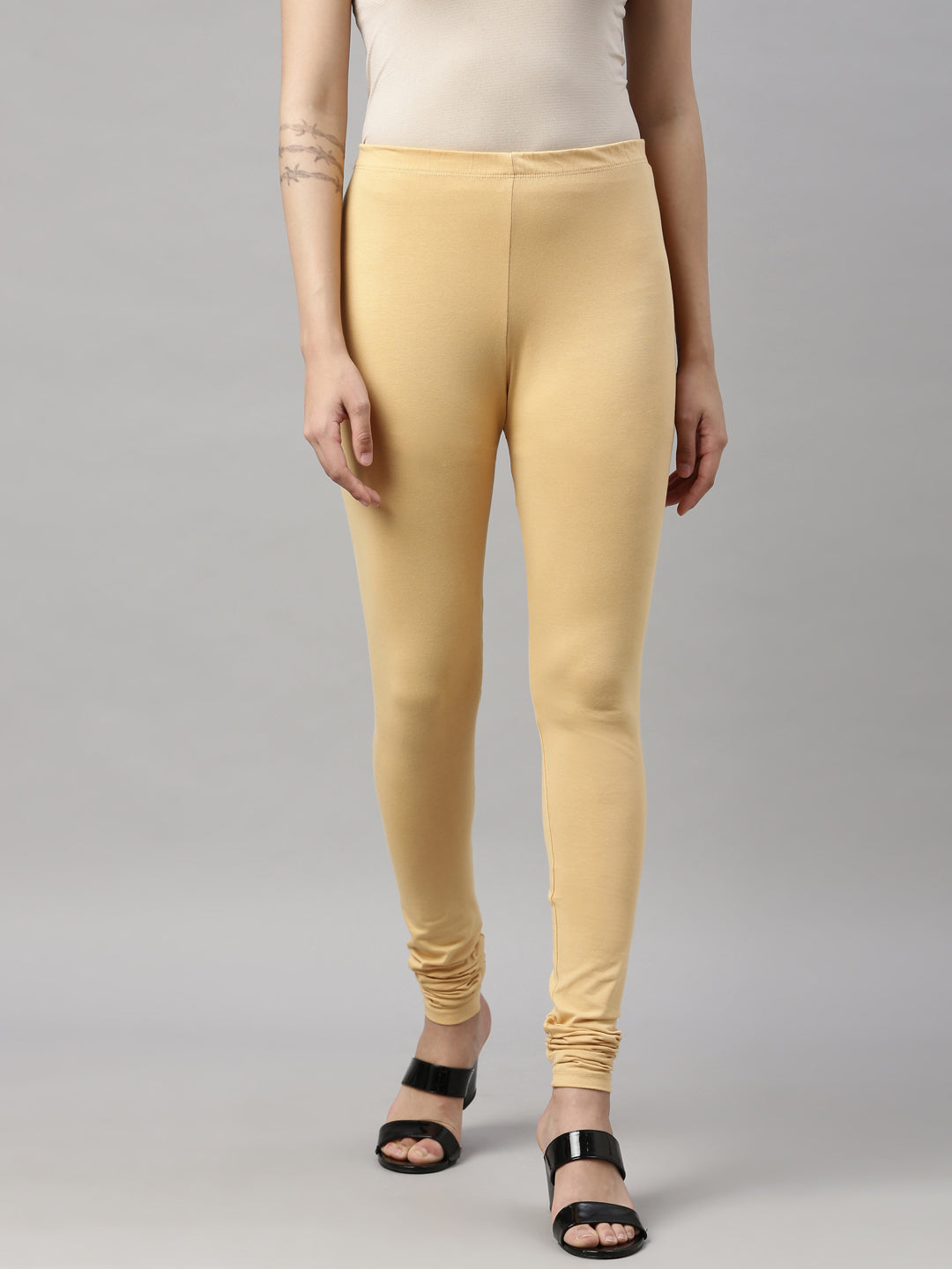 Curves Beauty Women's Stretch Fit Synthetic Leggings (chudileg-s-105_Silver  & Golden_S)