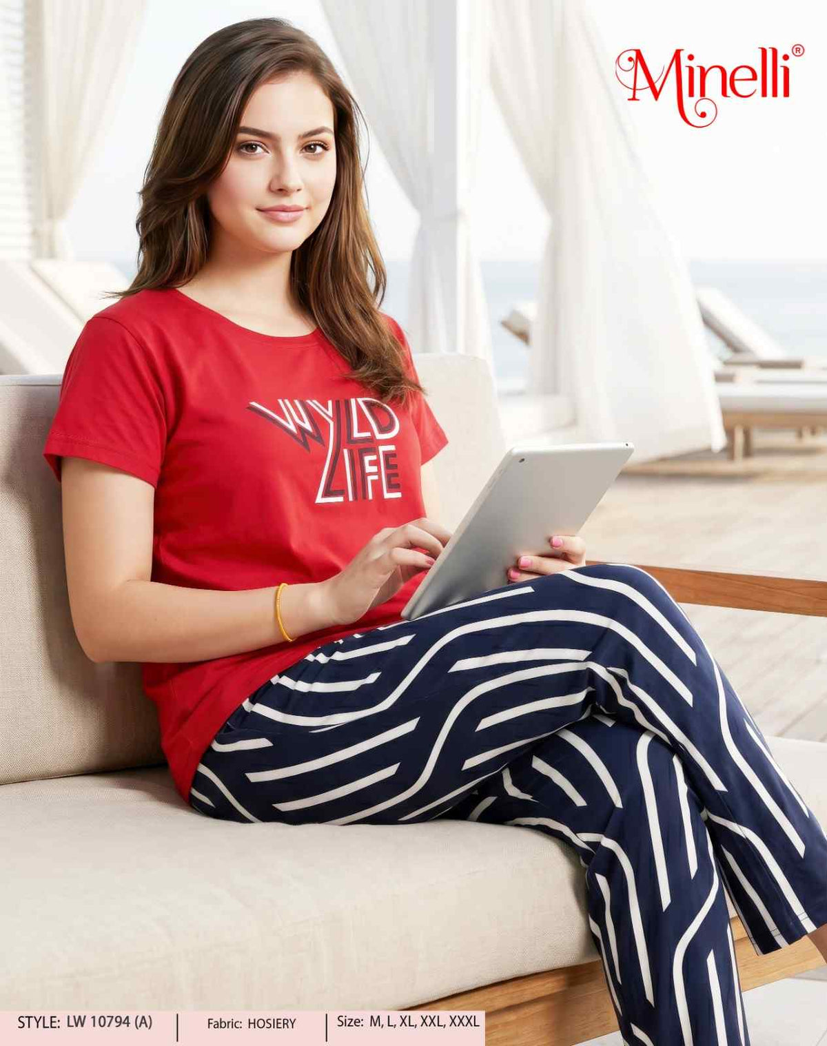 Red & Navy Colored Printed Nightsuit
