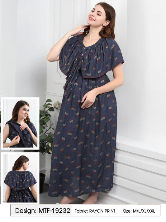 Womens Maternity Long Gown - Navy Blue