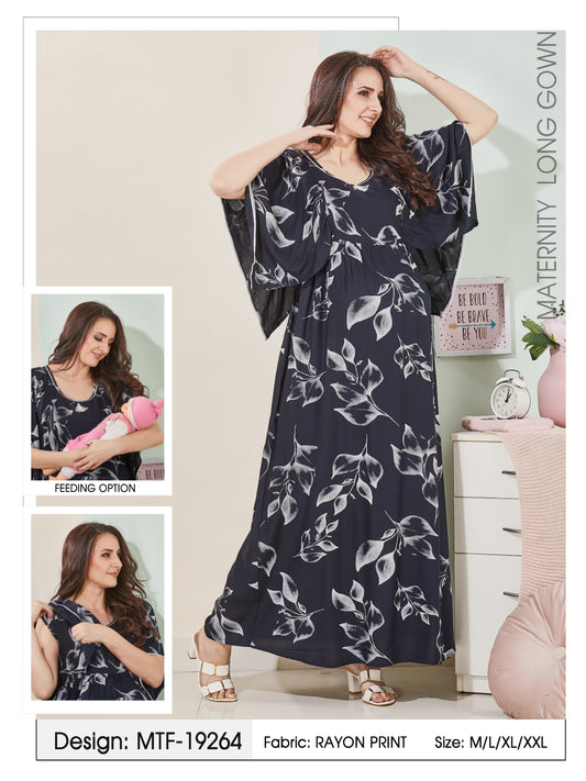 Womens Maternity Long Gown - Navy Blue
