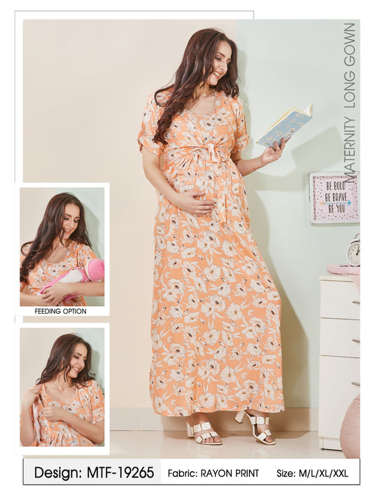 Womens Maternity Long Gown - Peach