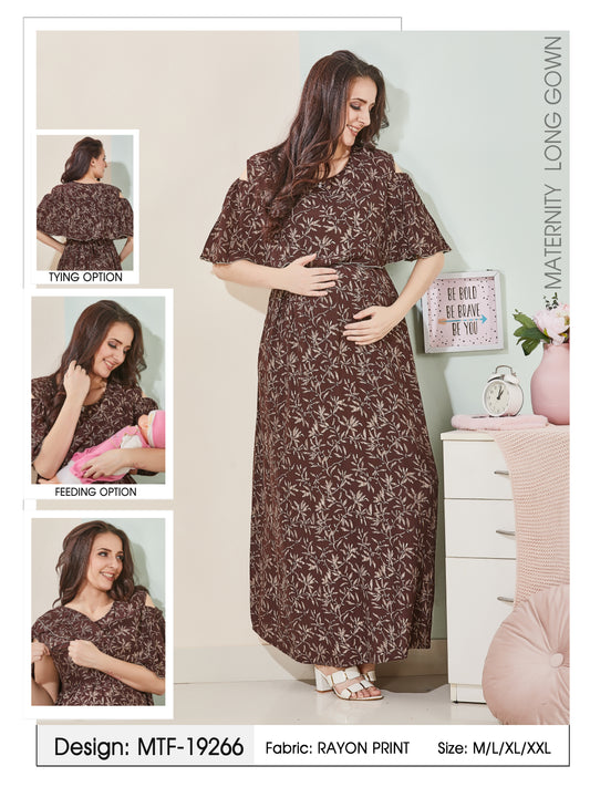 Womens Maternity Long Gown - Coffee
