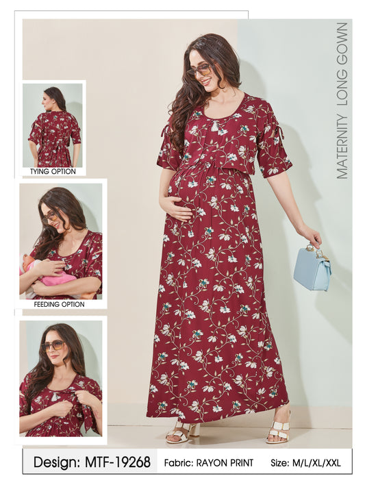 Womens Maternity Long Gown - Maroon