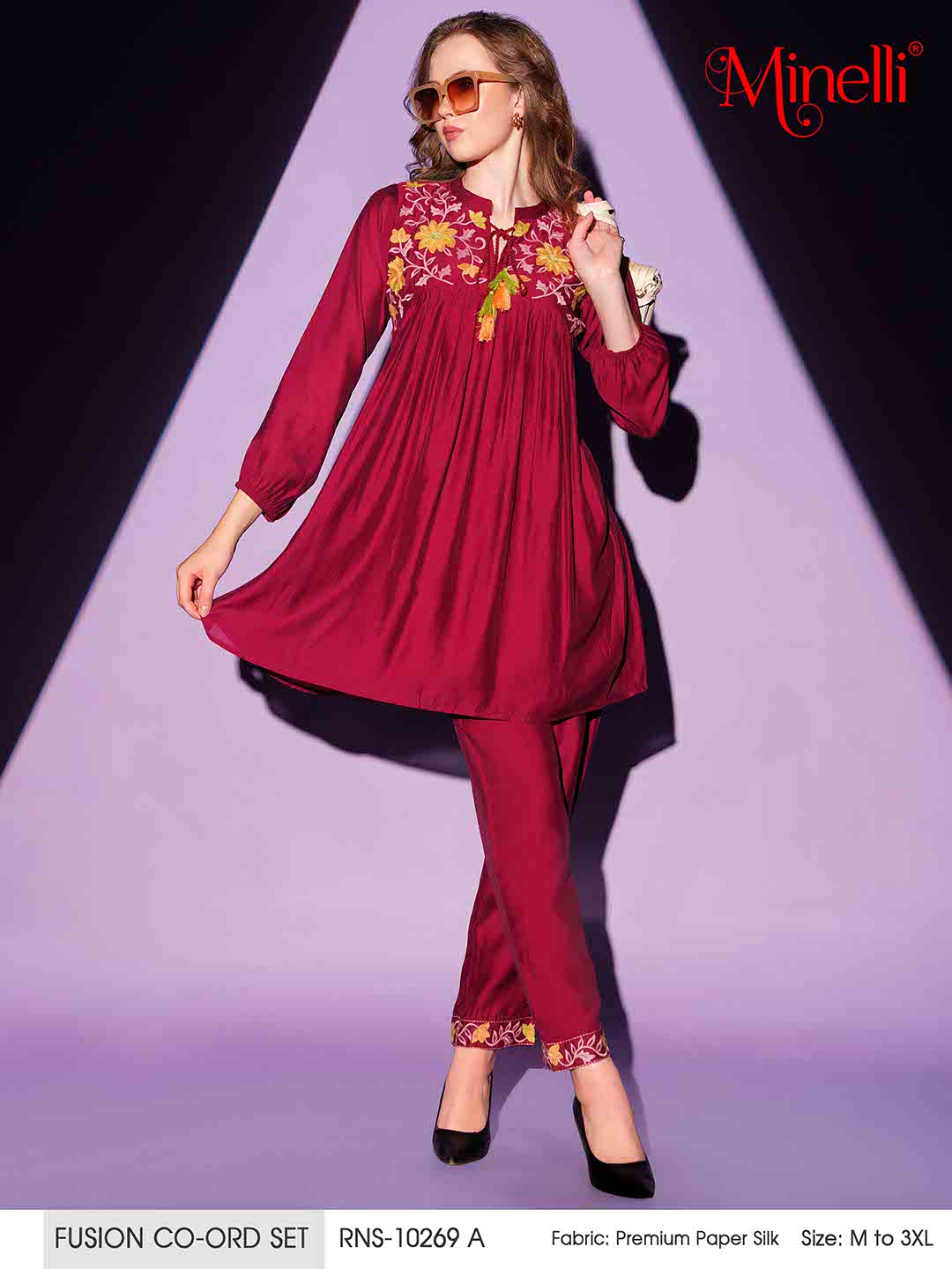 Maroon-Colored Fusion Co-Ord Set