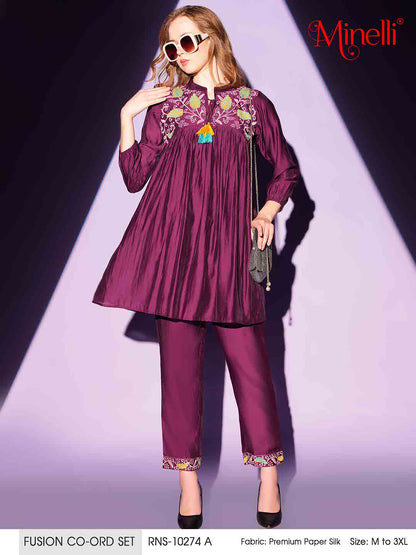 Wine-Colored Fusion Co-Ord Set