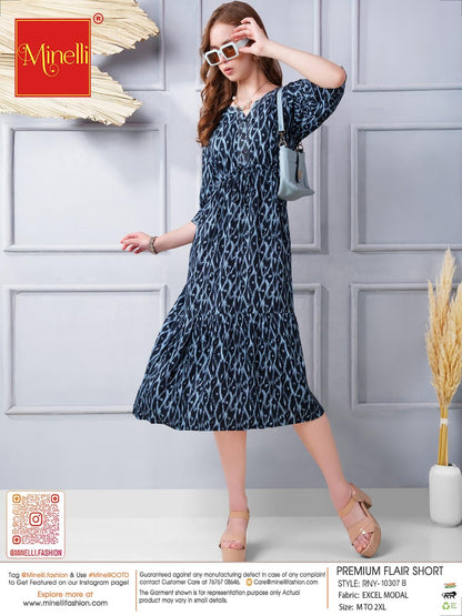 Navy Blue-Colored Short Flare Gown