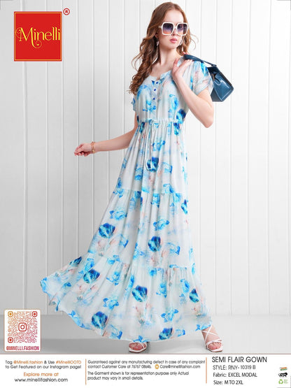 L.Blue-Colored Semi Flare Gown