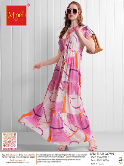 D.Pink-Colored Semi Flare Gown