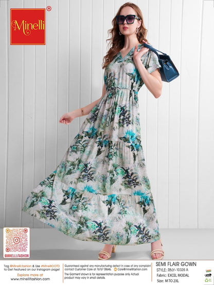 Green-Colored Semi Flare Gown