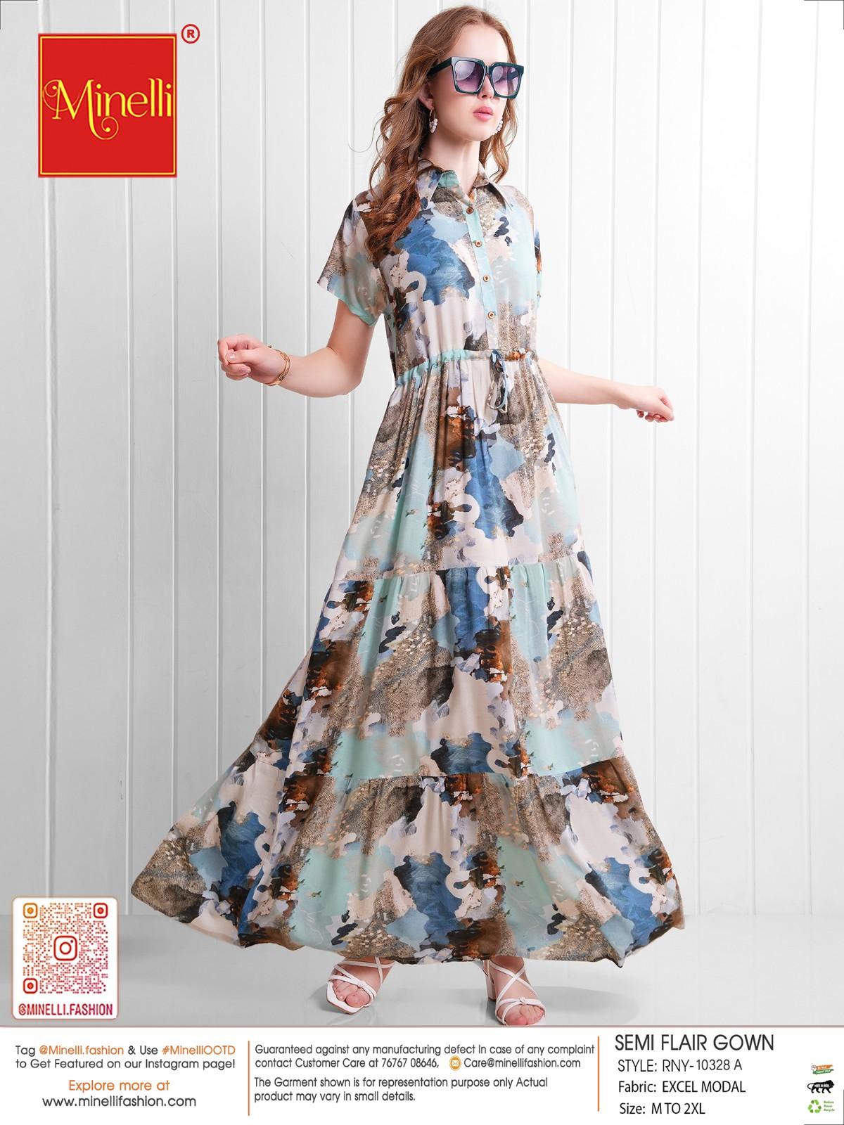 Multi-Colored Semi Flare Gown