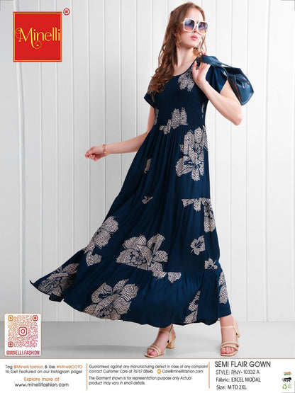 Indigo-Colored Semi Flare Gown