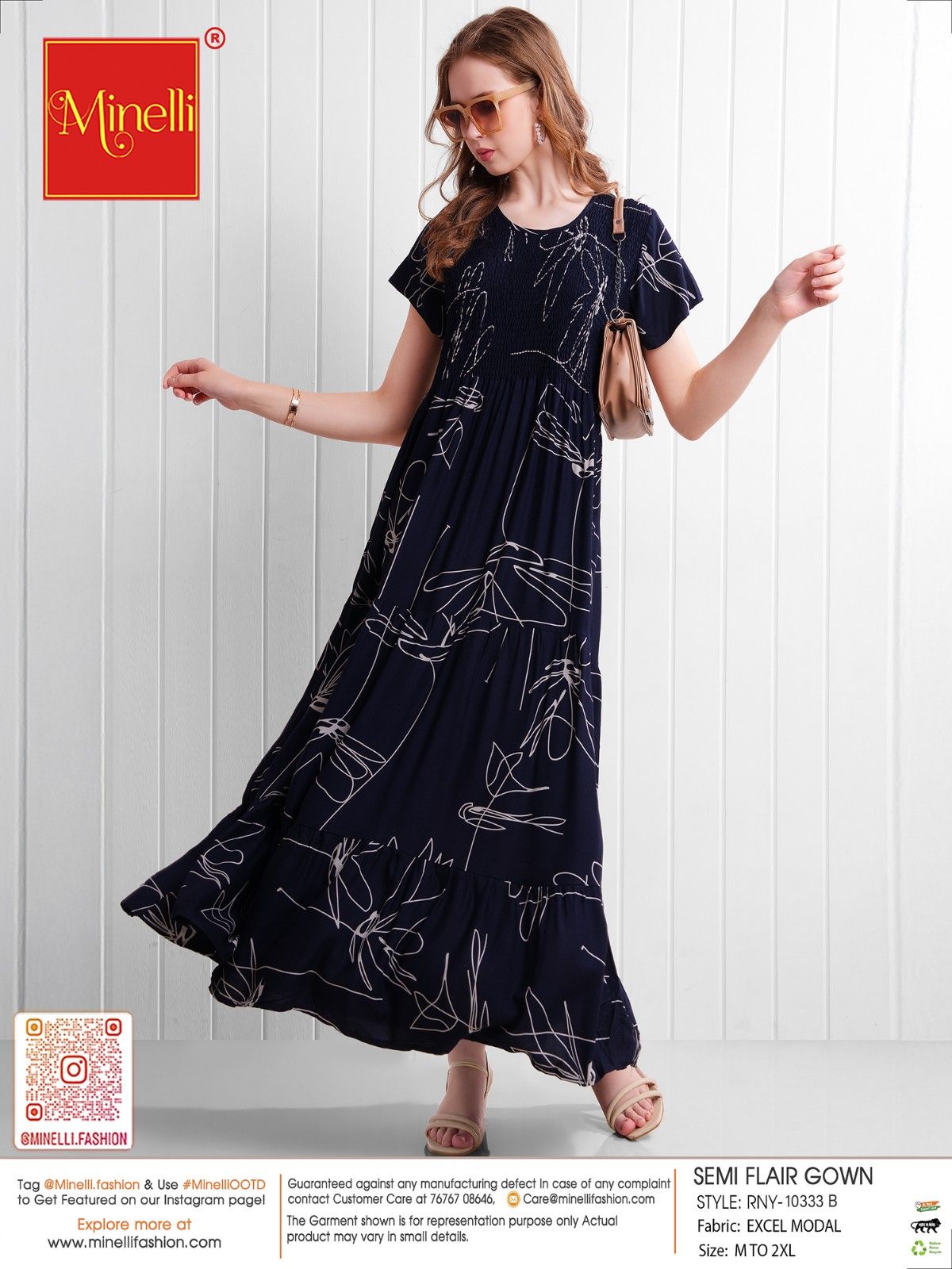 Navy Blue-Colored Semi Flare Gown