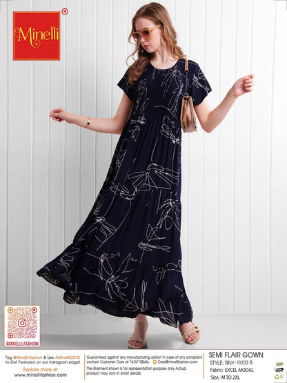 Navy Blue-Colored Semi Flare Gown