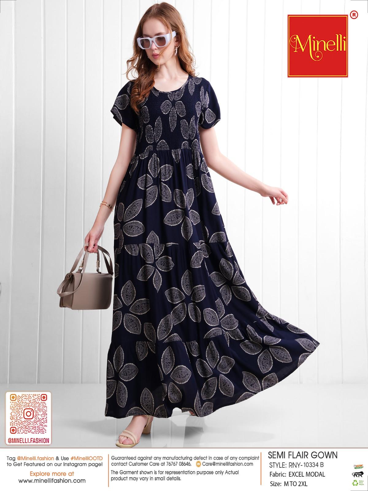 Navy Blue-Colored Semi Flare Gown