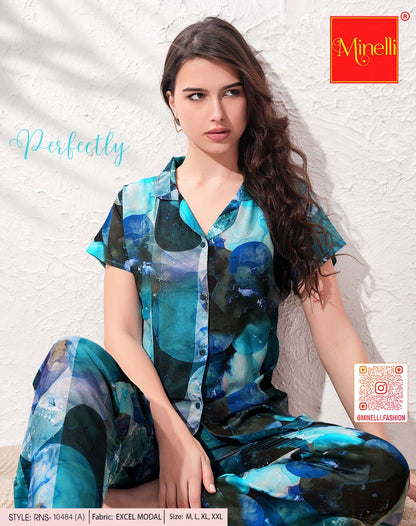 Womens Front Open Nightsuit - Blue