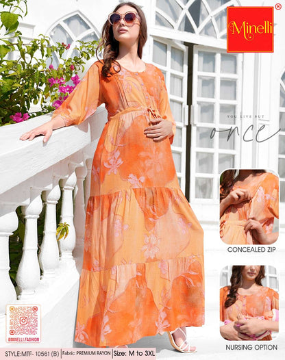 Peach-Colored Maternity Long Gown