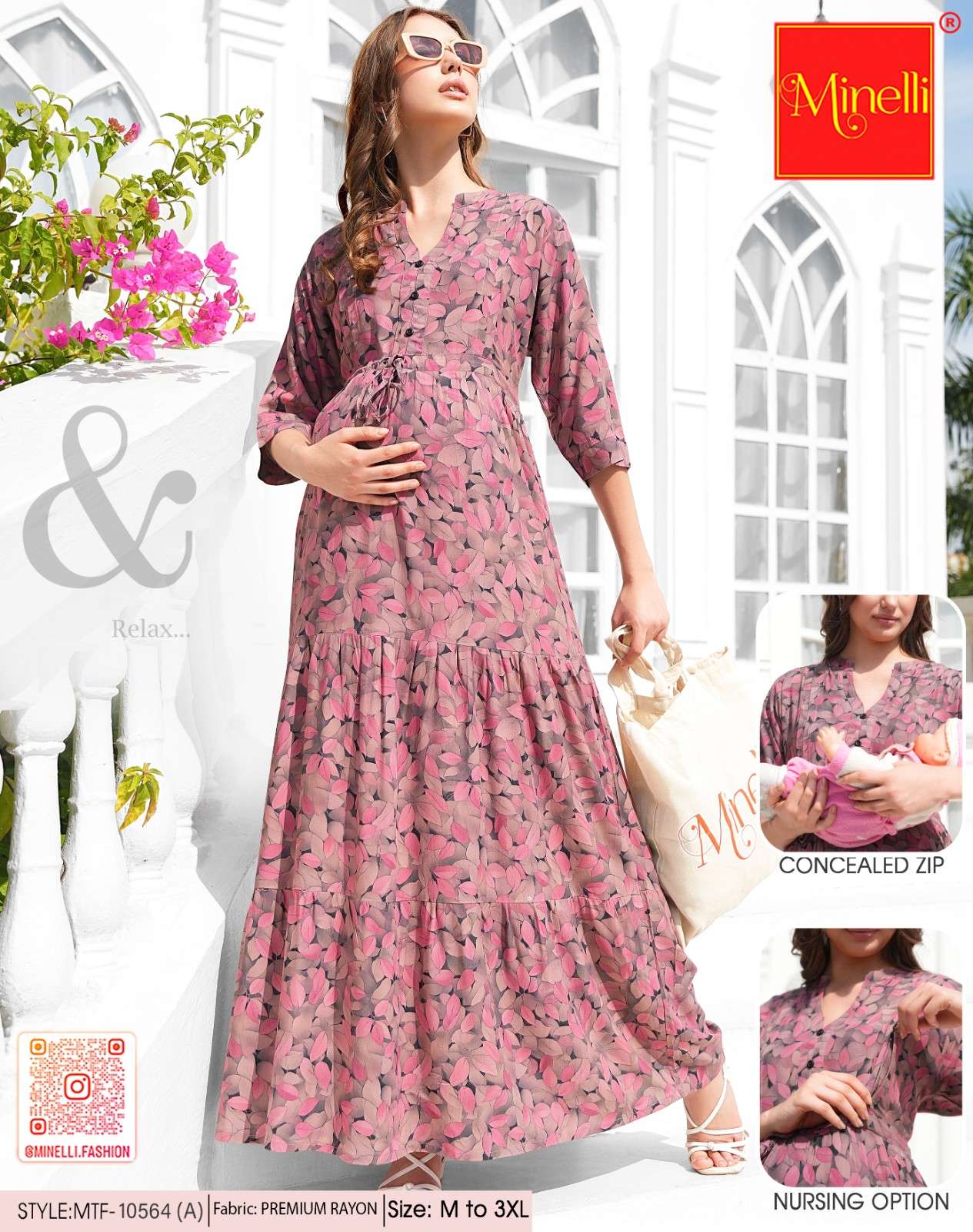 Onion-Colored Maternity Long Gown