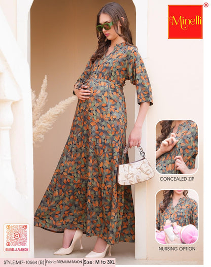 Grey-Colored Maternity Long Gown
