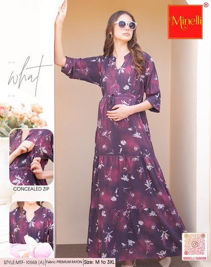 Wine-Colored Maternity Long Gown