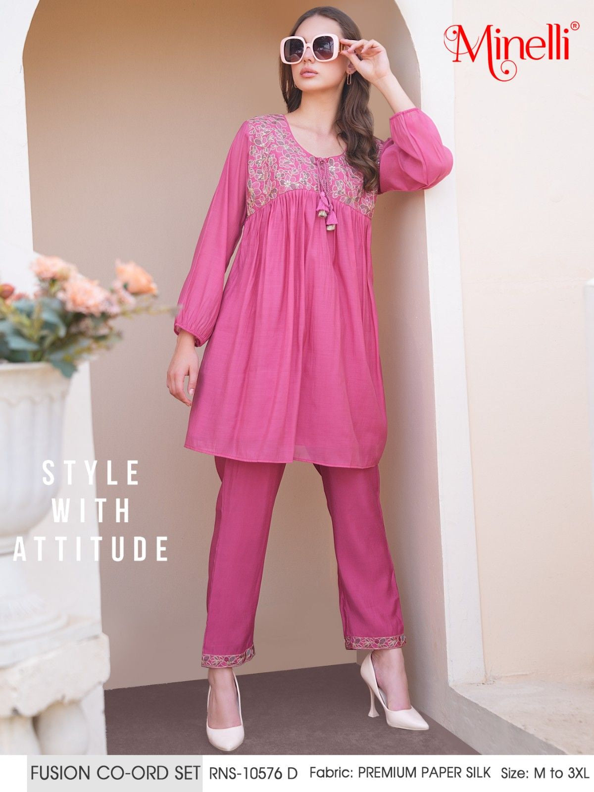 Persian Pink-Colored Fusion Co-Ord Set