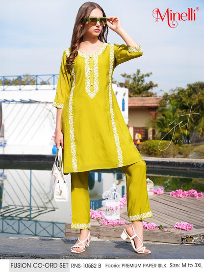 Mehandi-Colored Fusion Co-Ord Set