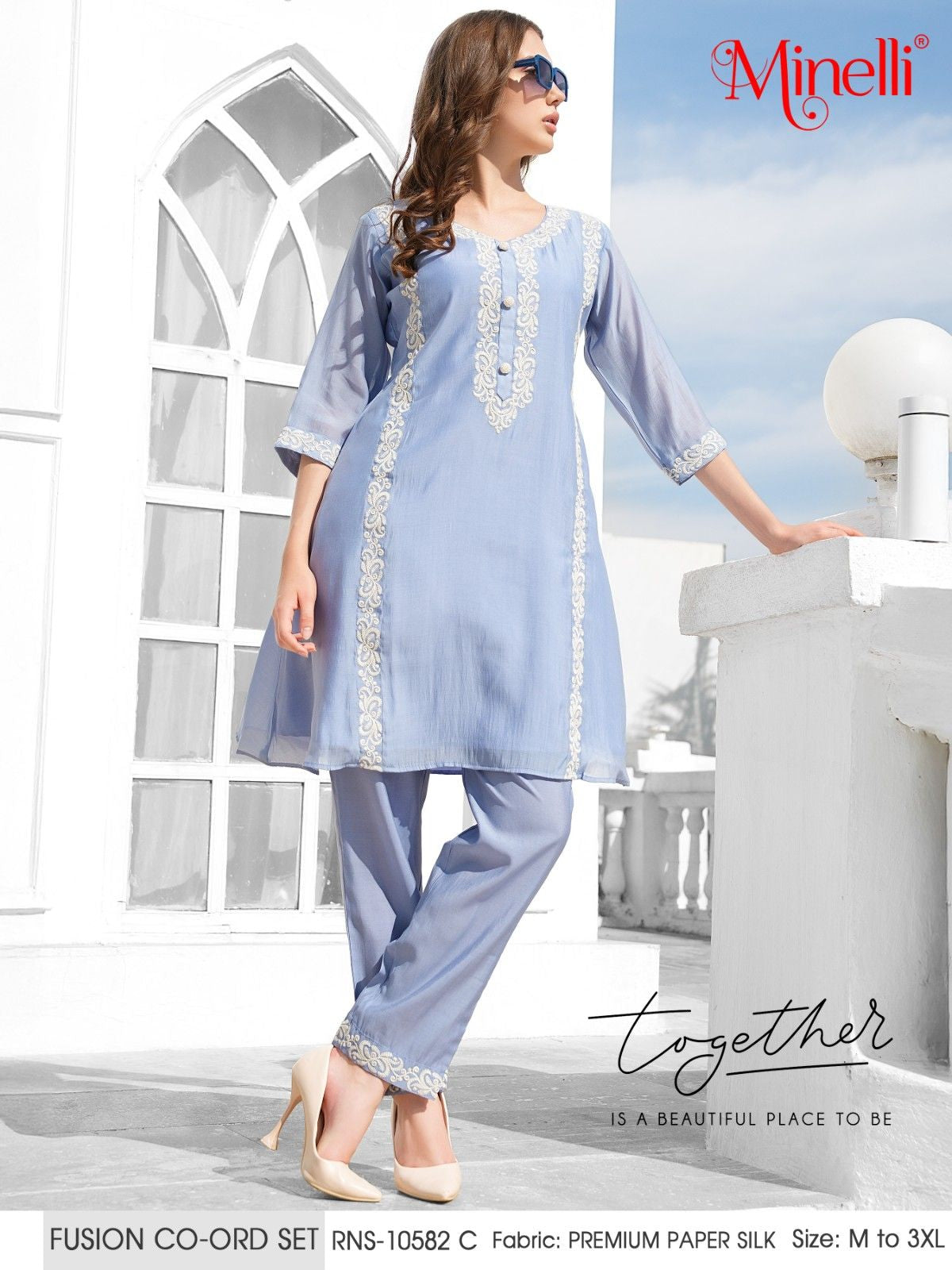 Sky Blue-Colored Fusion Co-Ord Set