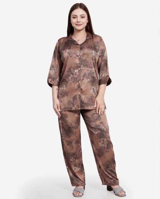 Pale Brown-Colored Front Open Nightsuit