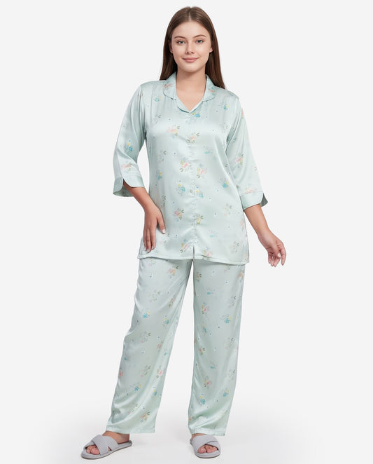 Granite Green-Colored Front Open Nightsuit