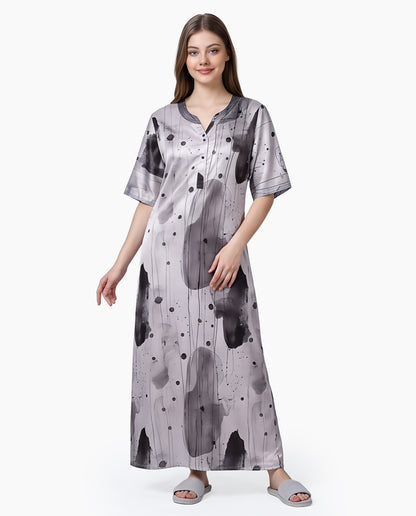 Womens Satin A-Line Nightdress - Grey Cloud