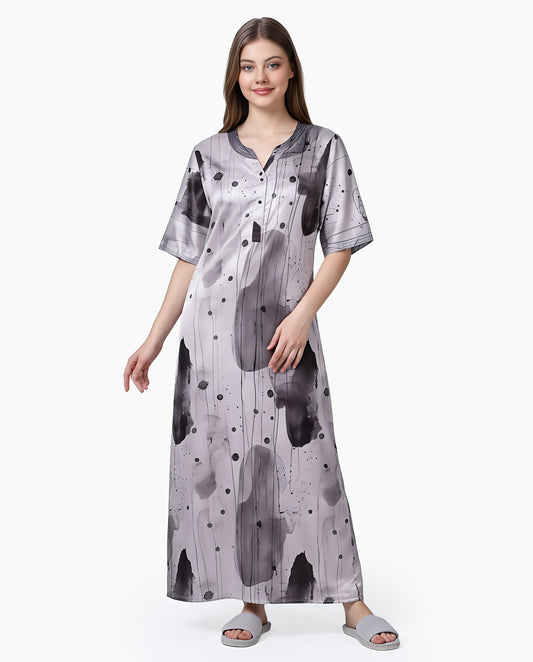 Womens Satin A-Line Nightdress - Grey Cloud