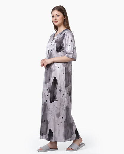 Womens Satin A-Line Nightdress - Grey Cloud