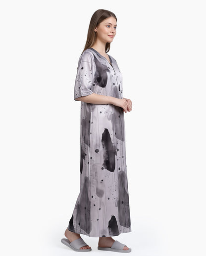 Womens Satin A-Line Nightdress - Grey Cloud