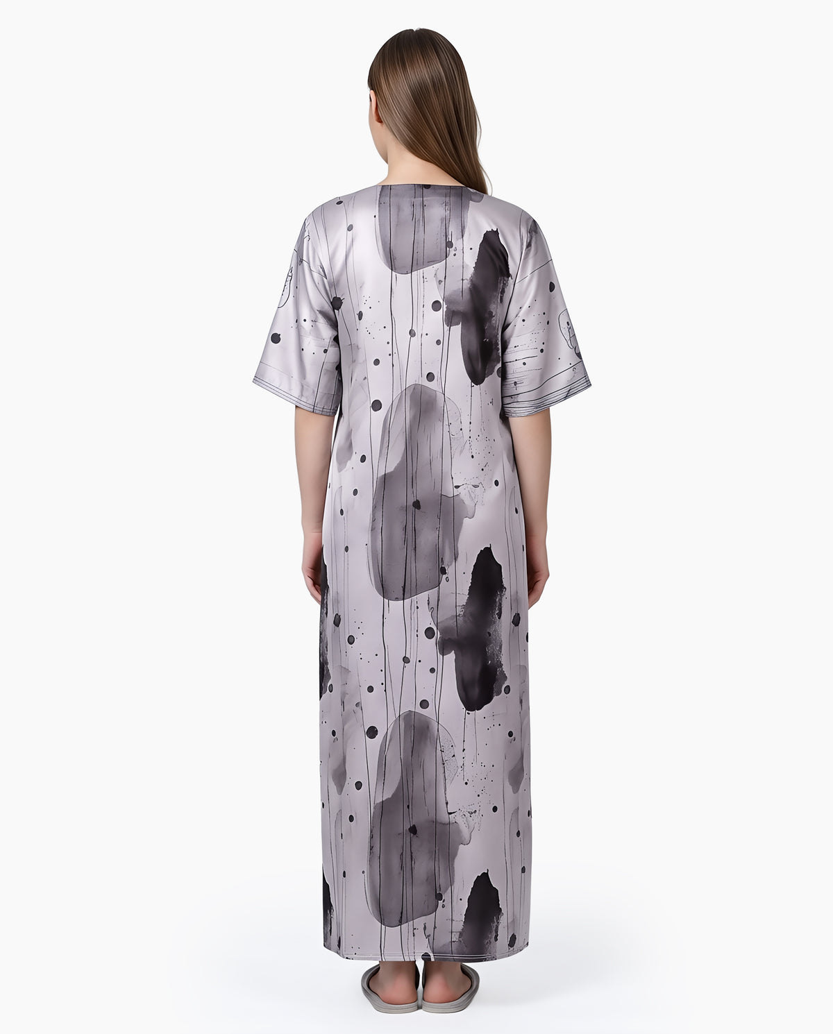 Womens Satin A-Line Nightdress - Grey Cloud