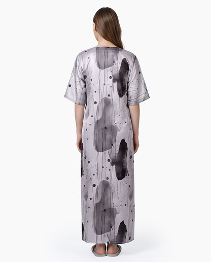 Womens Satin A-Line Nightdress - Grey Cloud