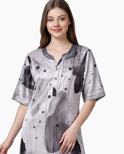 Womens Satin A-Line Nightdress - Grey Cloud