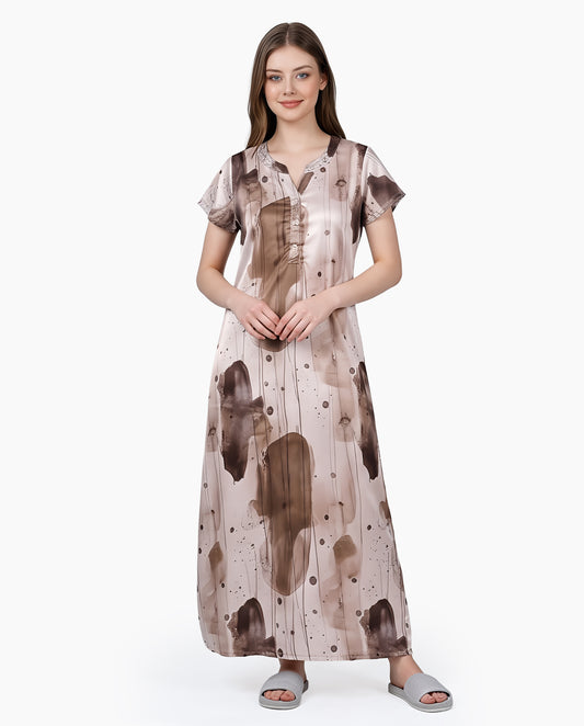 Womens Satin A-Line Nightdress - Soft Amber