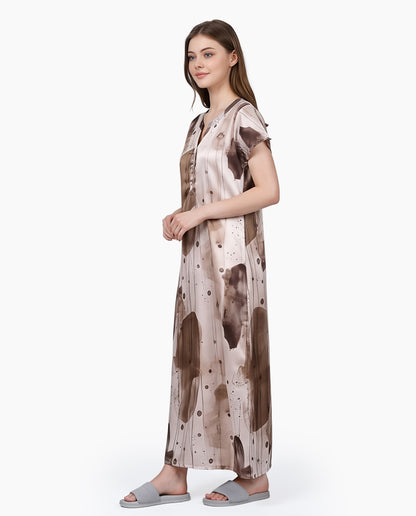 Womens Satin A-Line Nightdress - Soft Amber
