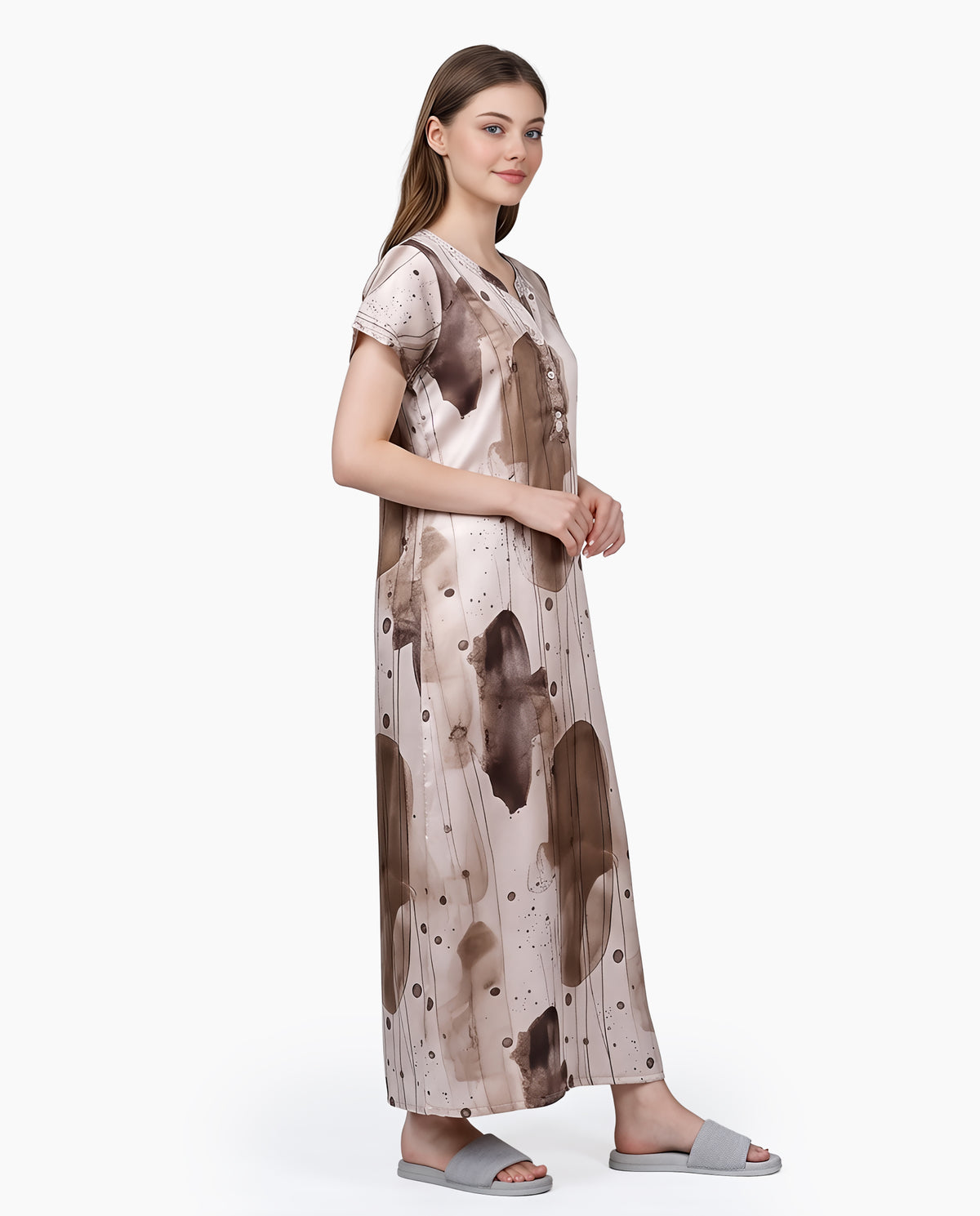Womens Satin A-Line Nightdress - Soft Amber