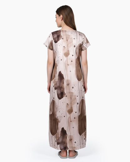 Womens Satin A-Line Nightdress - Soft Amber