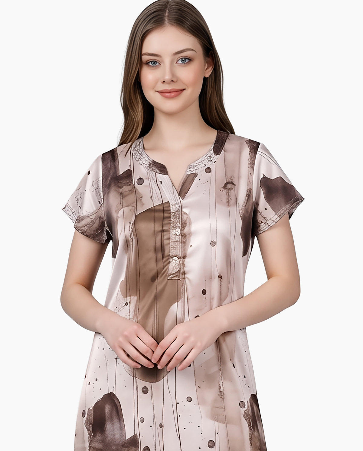 Womens Satin A-Line Nightdress - Soft Amber