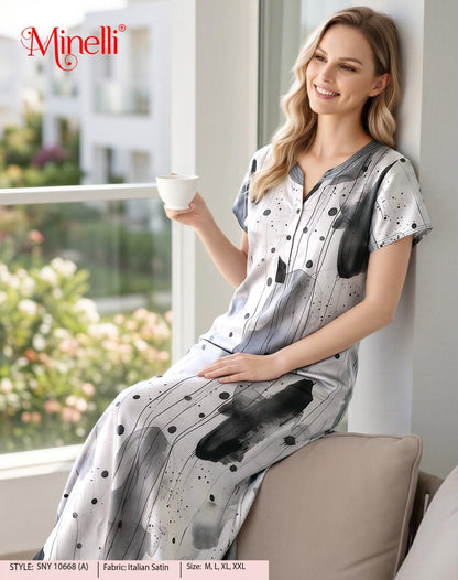 Womens Satin A-Line Nightdress - Grey Cloud