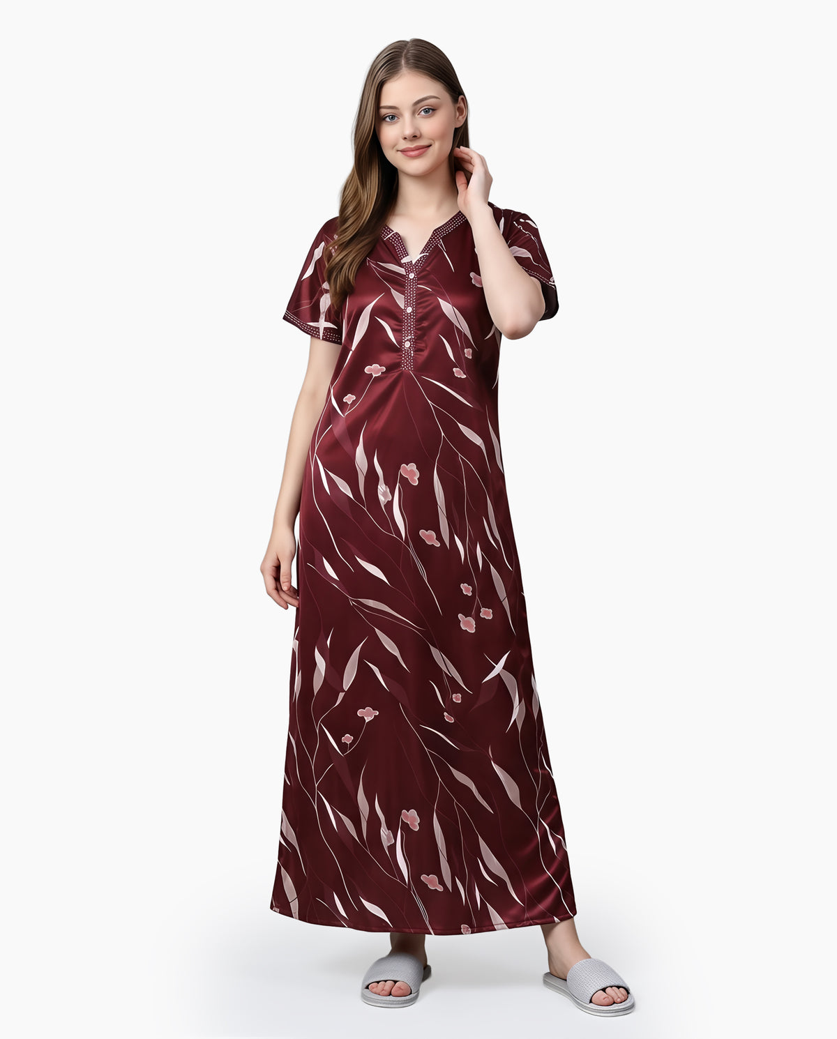 Womens Satin A-Line Nightdress - Dark Sienna