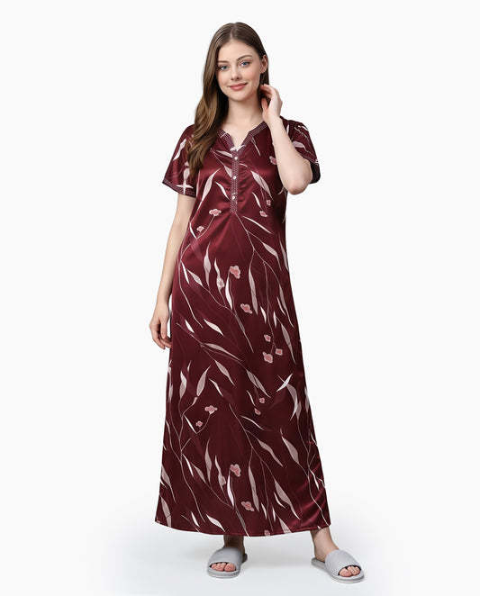 Womens Satin A-Line Nightdress - Dark Sienna
