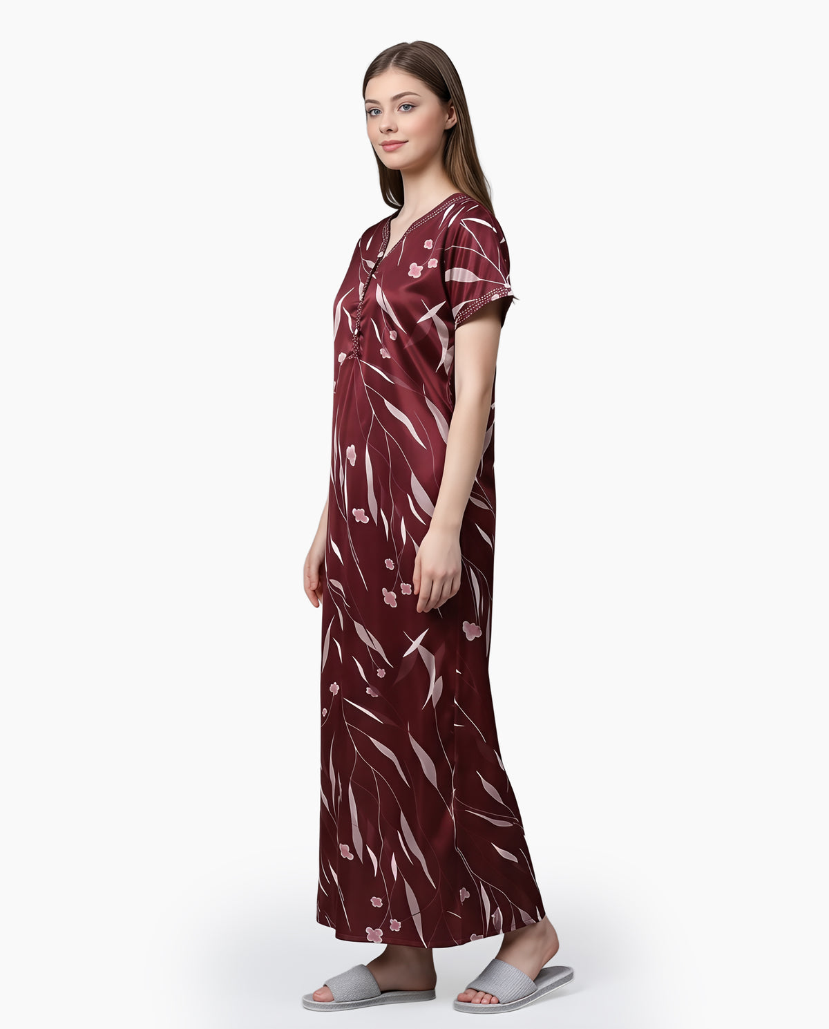 Womens Satin A-Line Nightdress - Dark Sienna