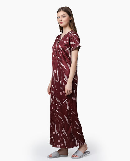 Womens Satin A-Line Nightdress - Dark Sienna