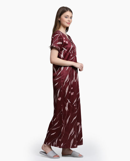 Womens Satin A-Line Nightdress - Dark Sienna
