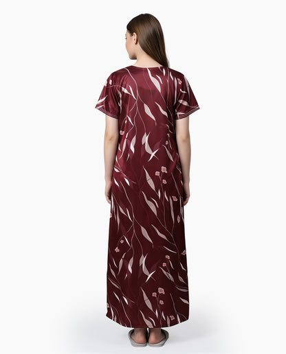 Womens Satin A-Line Nightdress - Dark Sienna